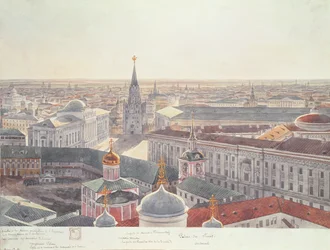 Panorama von Moskau, Darstellung des ehemaligen Senatspalastes (jetzt das Kabinettsbüro), Wosnesenskoy Kloster und des ehemaligen Arsenals, 1819